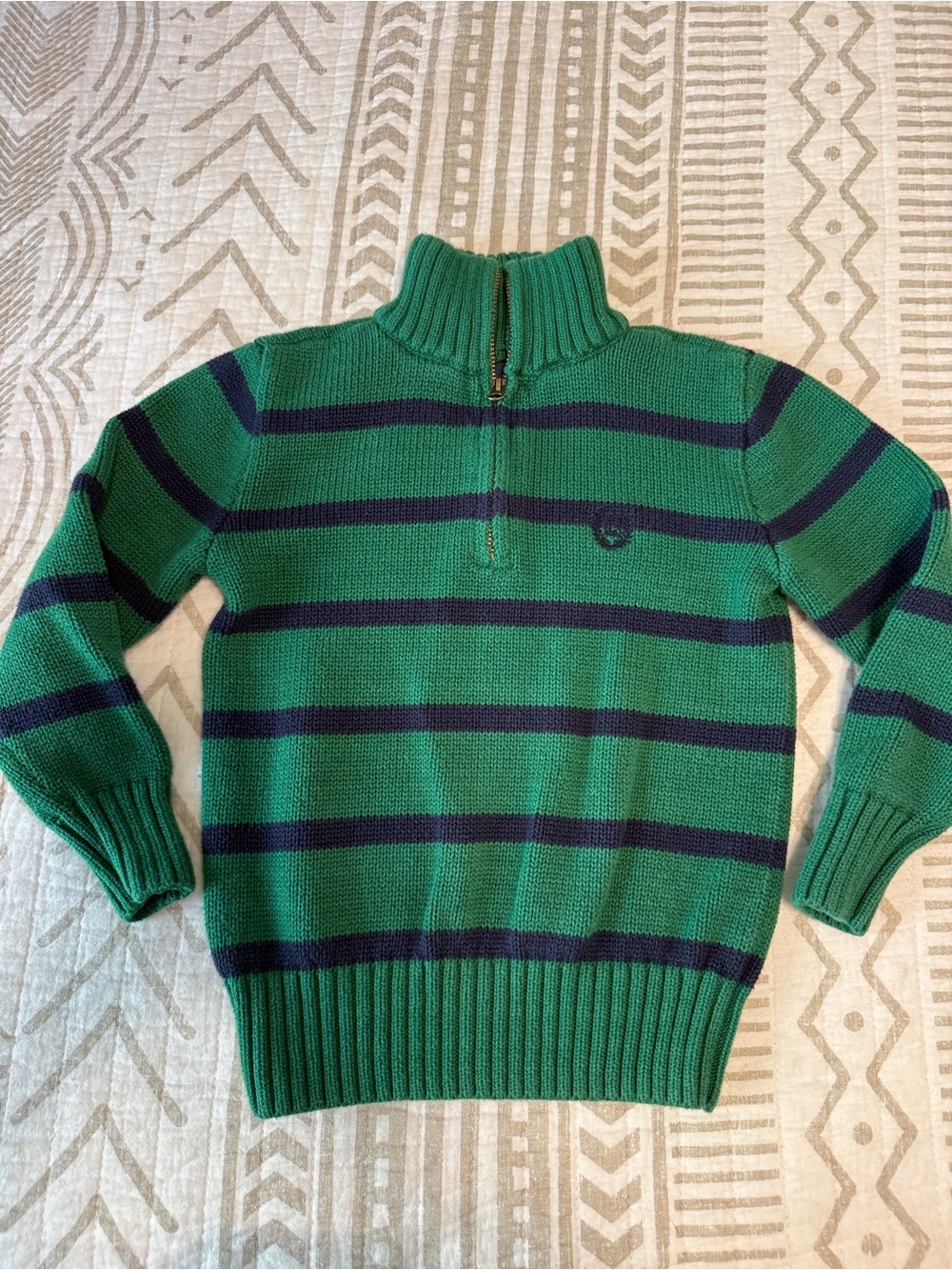 Chaps Green and Navy Striped Half-Zip Pullover